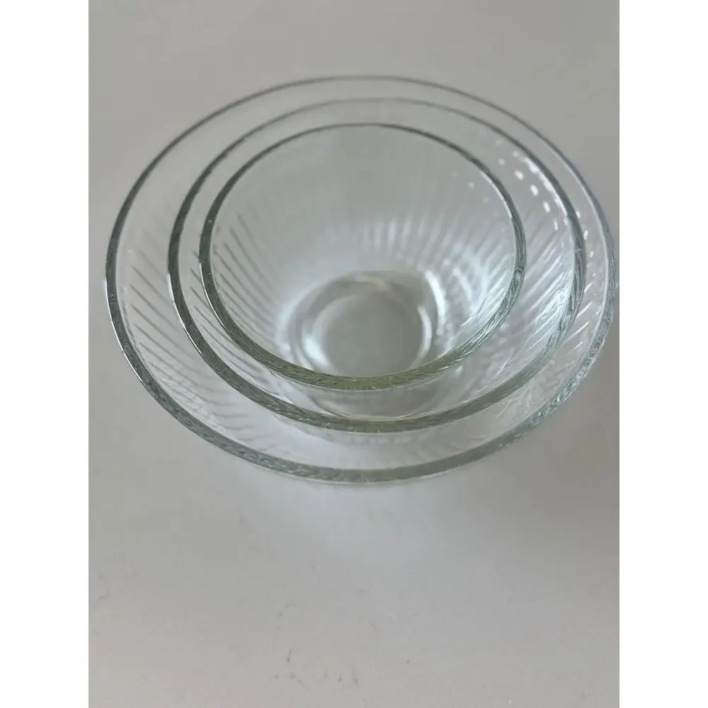 Vintage Pyrex Clear Glass Mixing Bowls Set, Ribbed Nesting Kitchenware